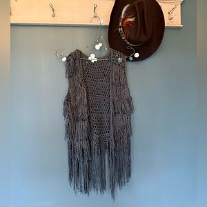 Umgee vintage bohemian festival fringed gray shaggy vest sz small